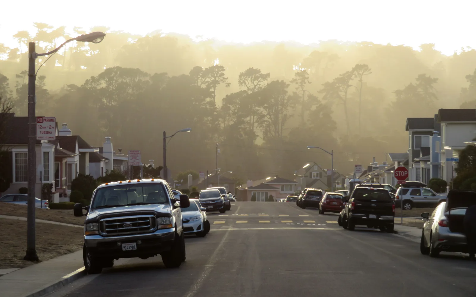Marine layer fog rolling over Daly City in September